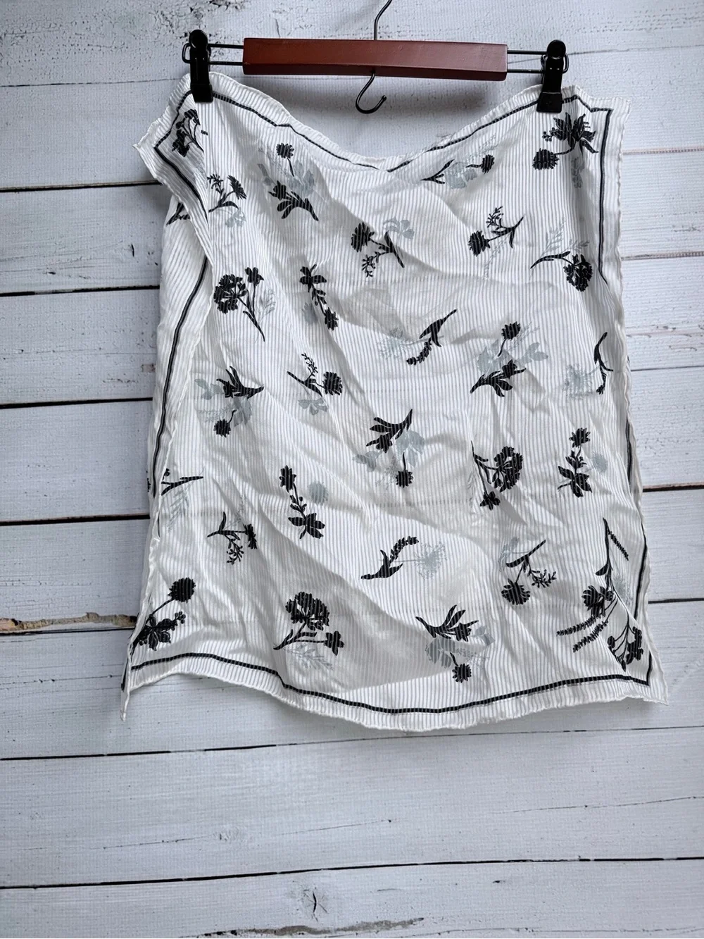 White Floral Border Scarf - Women's Lightweight Wrap